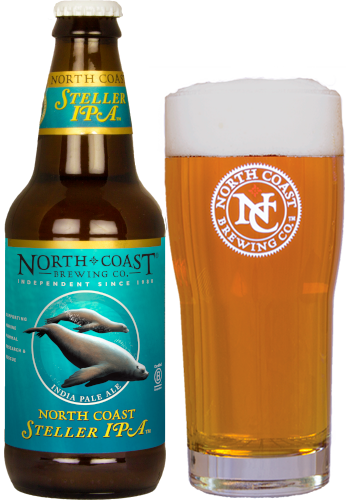 North Coast Steller IPA Bottle and glass full of beer