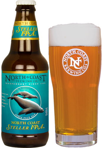 North Coast Steller IPA Bottle and glass full of beer