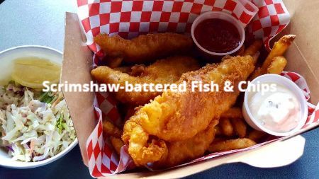 Scrimshaw-battered fish and chips